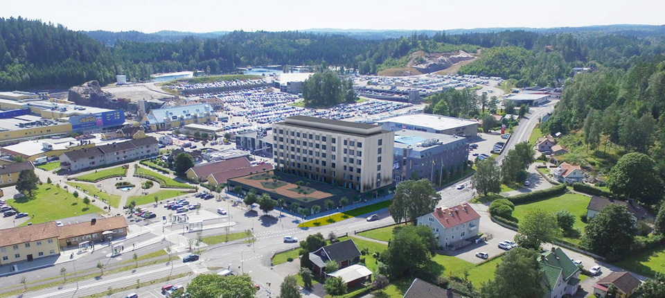 Översiktsbild med det nya hotellet i Ullared